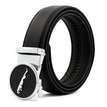 QHA Men's Tiger Buckle Ratchet Belt 35mm Silver-Tone Holeless Q41