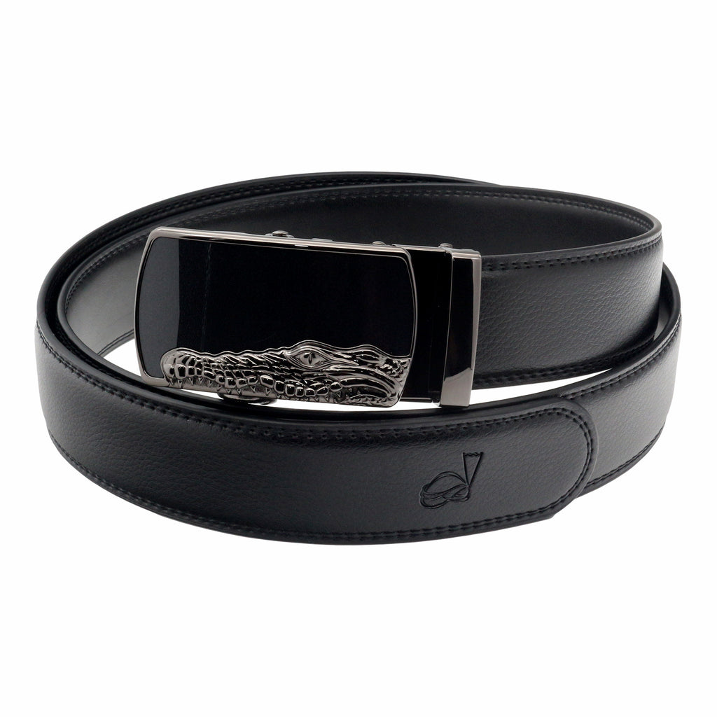 QHA Mens 35mm Ratchet Leather Belt, Crocodile Head Automatic Buckle Q29