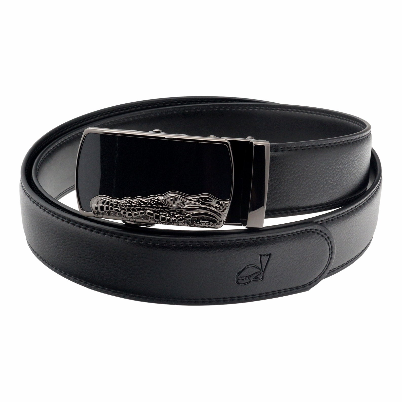 QHA Mens 35mm Ratchet Leather Belt, Crocodile Head Automatic Buckle Q29