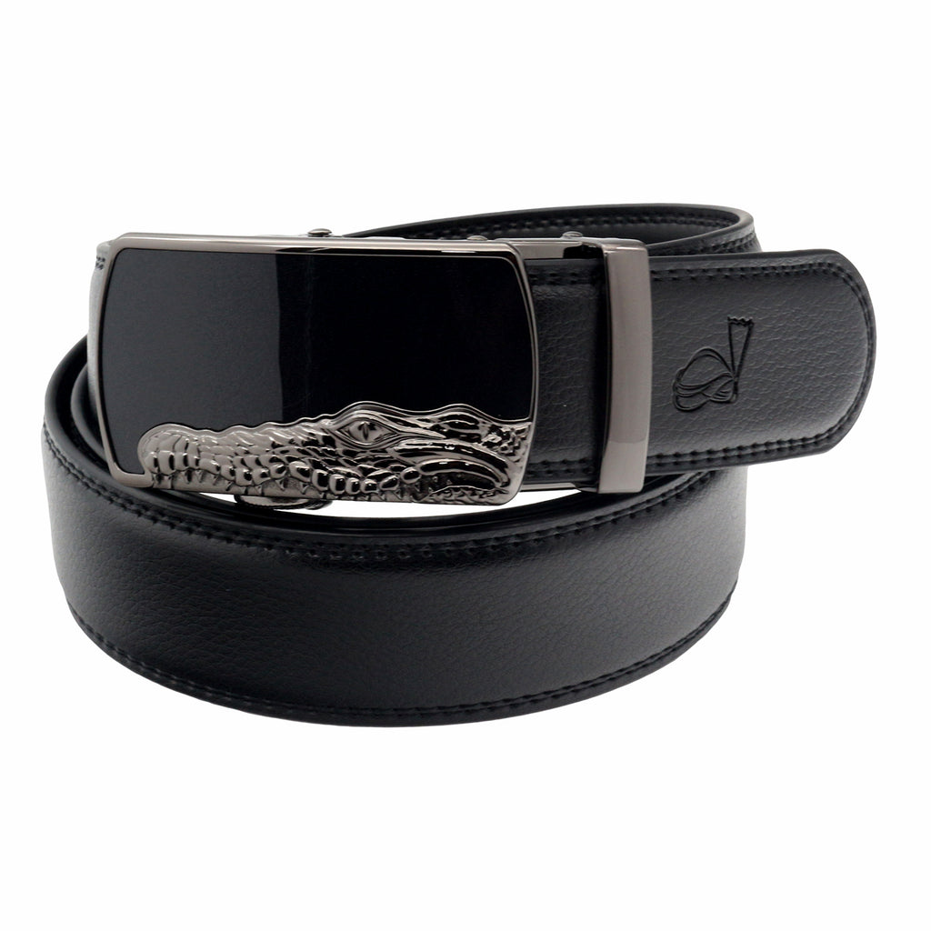 QHA Mens 35mm Ratchet Leather Belt, Crocodile Head Automatic Buckle Q29