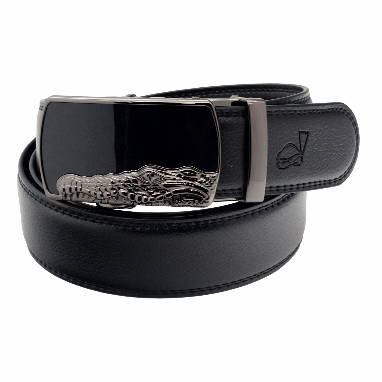 QHA Mens 35mm Ratchet Leather Belt, Crocodile Head Automatic Buckle Q29