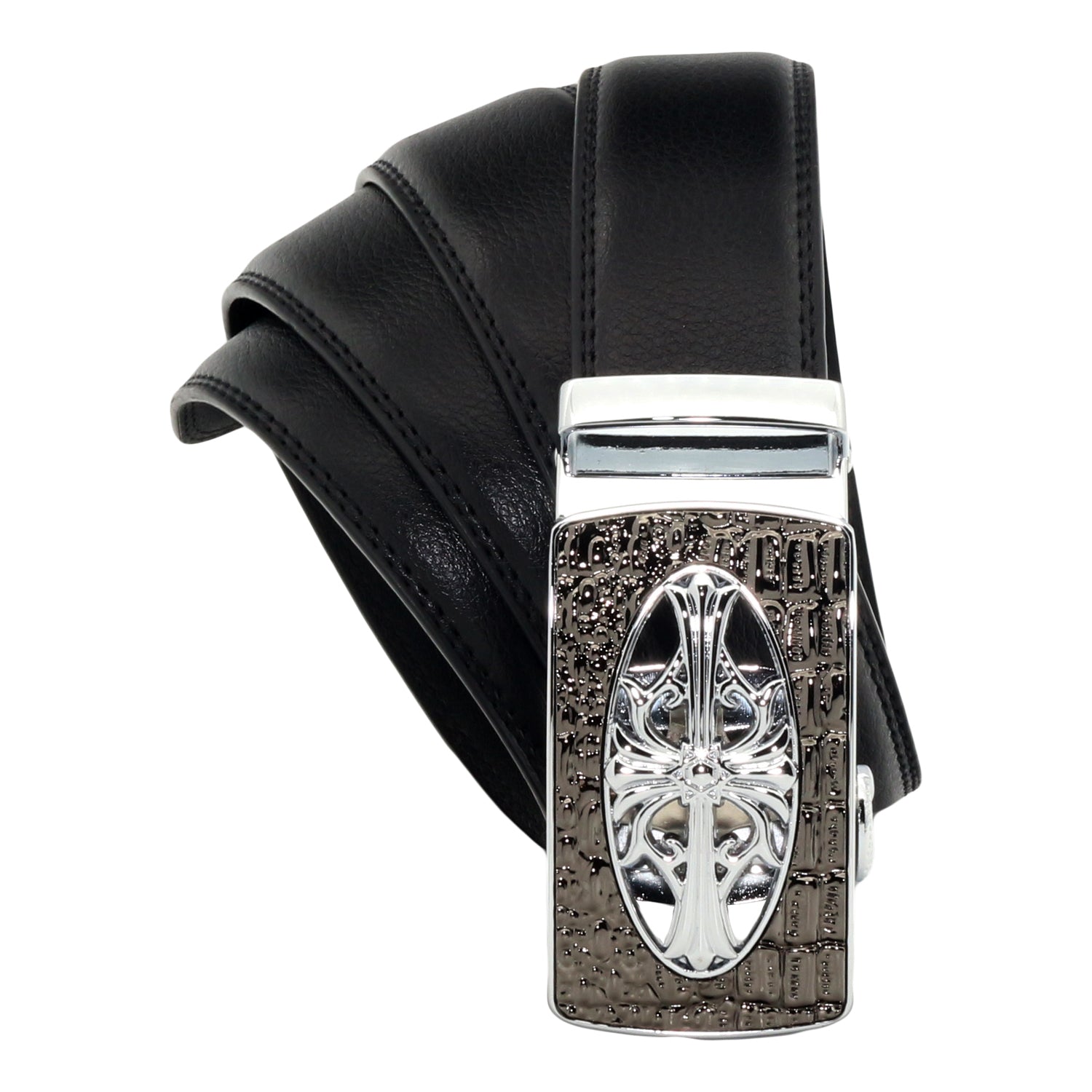 QHA Mens Ratchet Leather Belt Cross Automatic Buckle 35mm Wide Q21