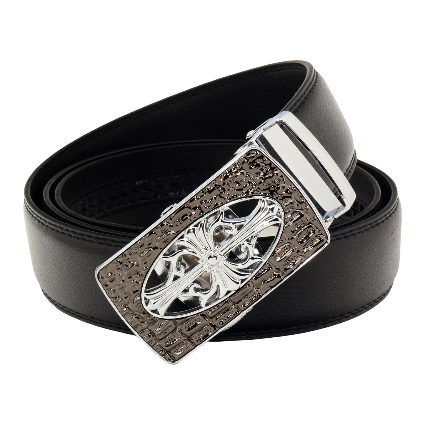 QHA Mens Ratchet Leather Belt Cross Automatic Buckle 35mm Wide Q21