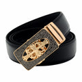 QHA Men's 35mm Leather Ratchet Belt, Gothic Cross Automatic Buckle Q21 - QHA UK