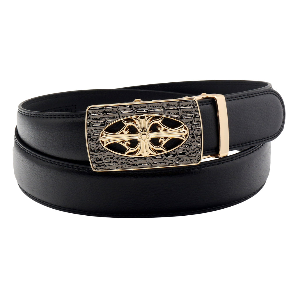 Ceinture à cliquet en cuir pour homme QHA avec boucle automatique croisée, largeur 35 mm, Q21