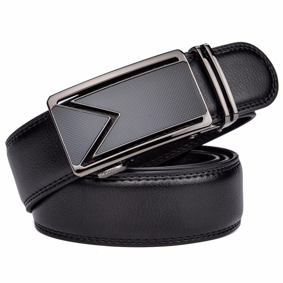 QHA Mens Ratchet Leather Belt Automatic Buckle 35mm Wide Q57