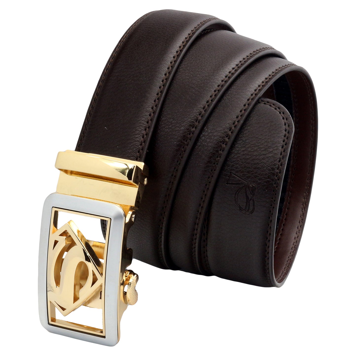 QHA Mens Superman Leather Belts Superhero Automatic Ratchet Belt Buckle Men Q07