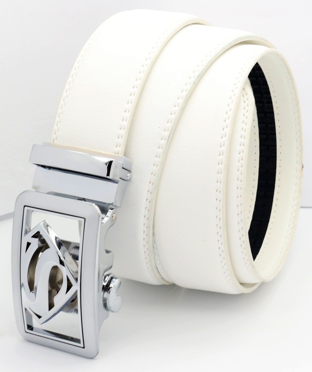 QHA Mens Superman Leather Belts Superhero Automatic Ratchet Belt Buckle Men Q07