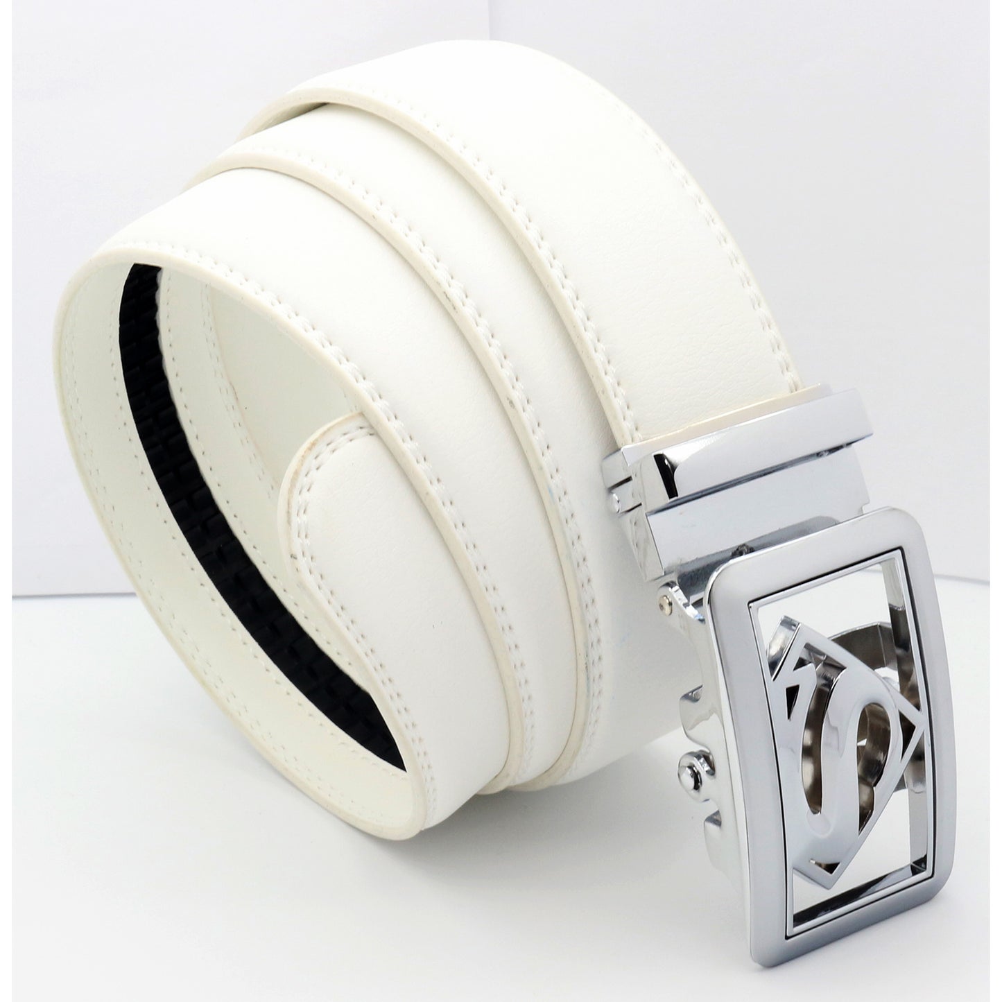 QHA Mens Superman Leather Belts Superhero Automatic Ratchet Belt Buckle Men Q07