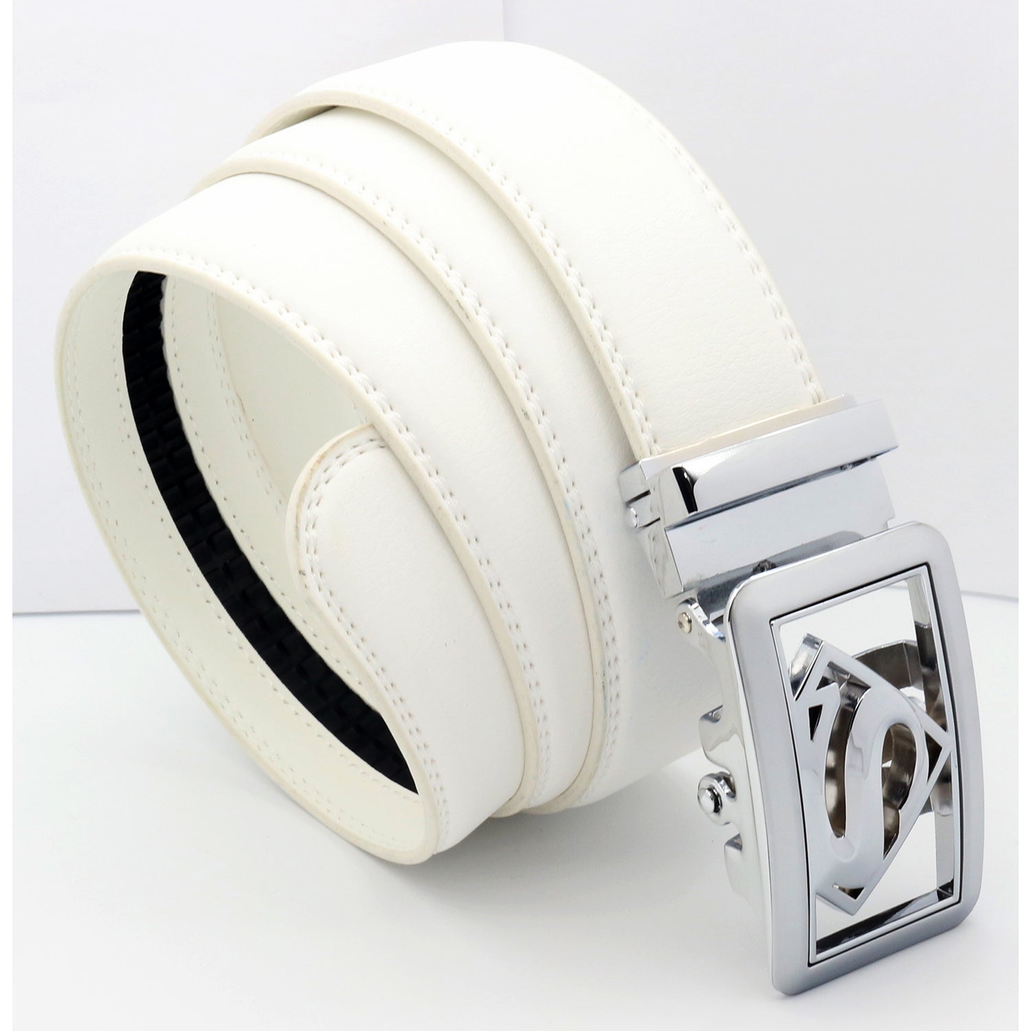 QHA Mens Superman Leather Belts Superhero Automatic Ratchet Belt Buckle Men Q07