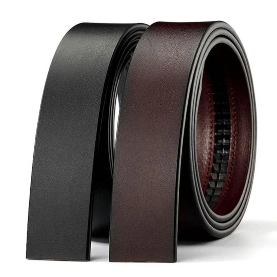 Mens Genuine Leather Ratchet Belt Strap 3.5cm No Buckle Black Brown - QHA UK