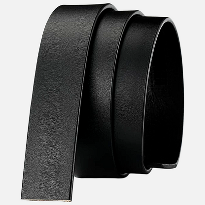 Mens Genuine Leather Ratchet Belt Strap 3.5cm No Buckle Black Brown - Buckle Detail - QHA UK