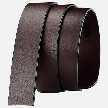 Mens Genuine Leather Ratchet Belt Strap 3.5cm No Buckle Black Brown - Buckle Detail - QHA UK