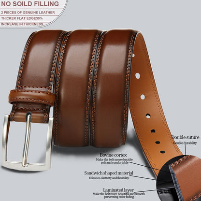Mens Genuine Leather Belt Plus Size 105–155cm Long Metal Pin Buckle 35 - Buckle Detail - QHA UK