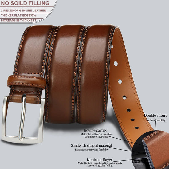 Mens Genuine Leather Belt Plus Size 105–155cm Long Metal Pin Buckle 35 - Buckle Detail - QHA UK