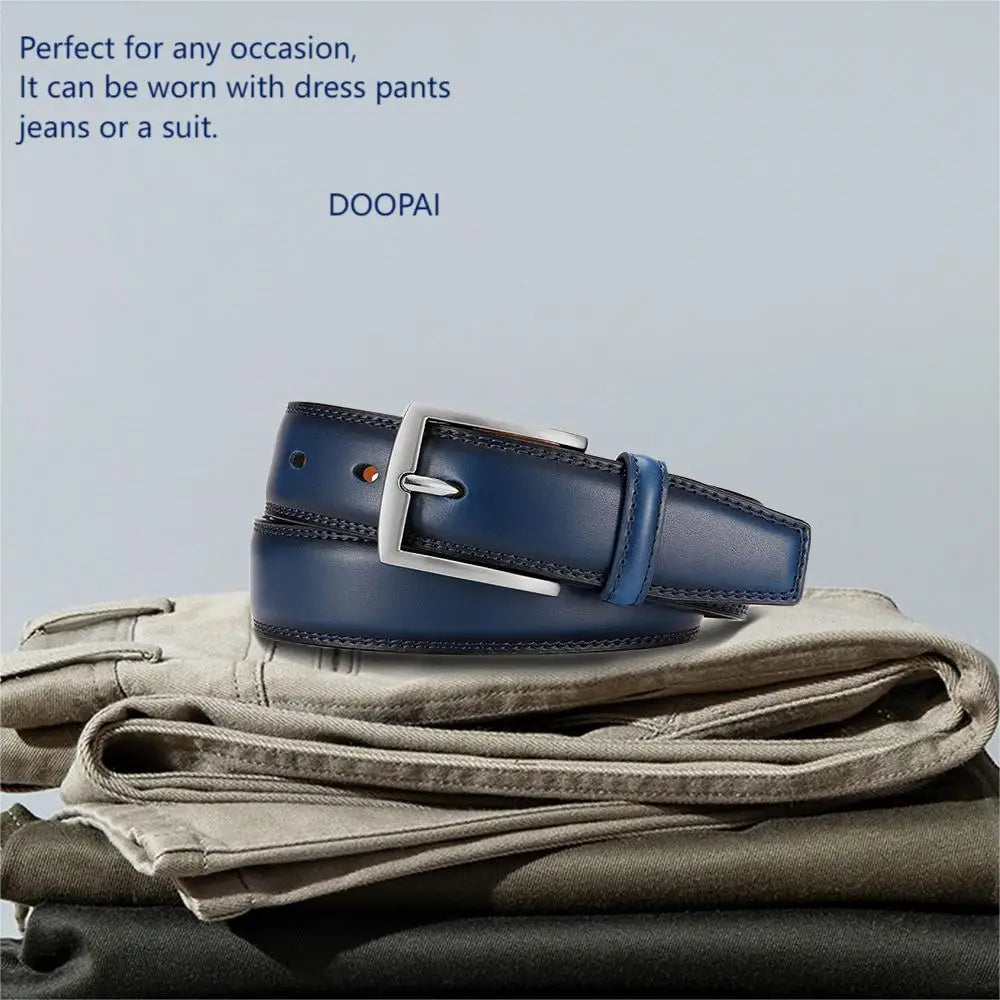Mens Genuine Leather Belt Plus Size 105–155cm Long Metal Pin Buckle 35 - Buckle Detail - QHA UK