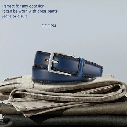 Mens Genuine Leather Belt Plus Size 105–155cm Long Metal Pin Buckle 35 - Buckle Detail - QHA UK