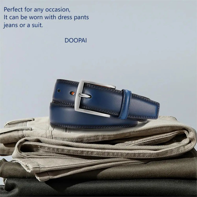 Mens Genuine Leather Belt Plus Size 105–155cm Long Metal Pin Buckle 35 - Buckle Detail - QHA UK