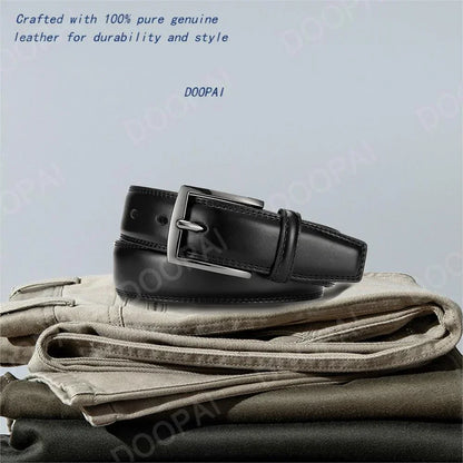 Mens Genuine Leather Belt Plus Size 105–155cm Long Metal Pin Buckle 35 - Buckle Detail - QHA UK