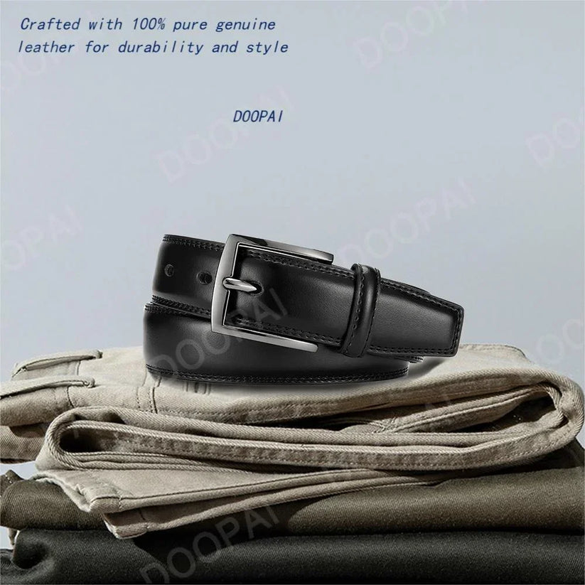 Mens Genuine Leather Belt Plus Size 105–155cm Long Metal Pin Buckle 35 - Buckle Detail - QHA UK