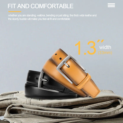 Mens Genuine Leather Belt Plus Size 105–155cm Long Metal Pin Buckle 35 - Buckle Detail - QHA UK