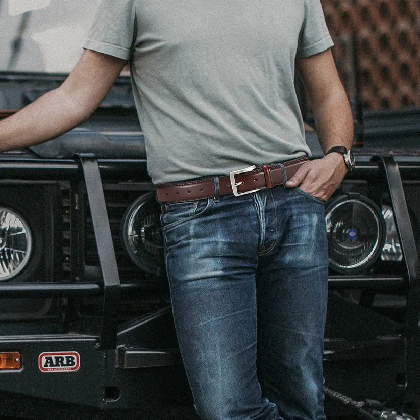 Mens Genuine Leather Belt Plus Size 105–155cm Long Metal Pin Buckle 35 - Buckle Detail - QHA UK