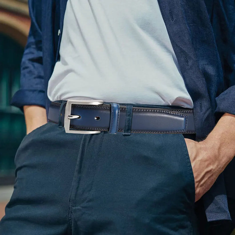 Mens Genuine Leather Belt Plus Size 105–155cm Long Metal Pin Buckle 35 - Buckle Detail - QHA UK