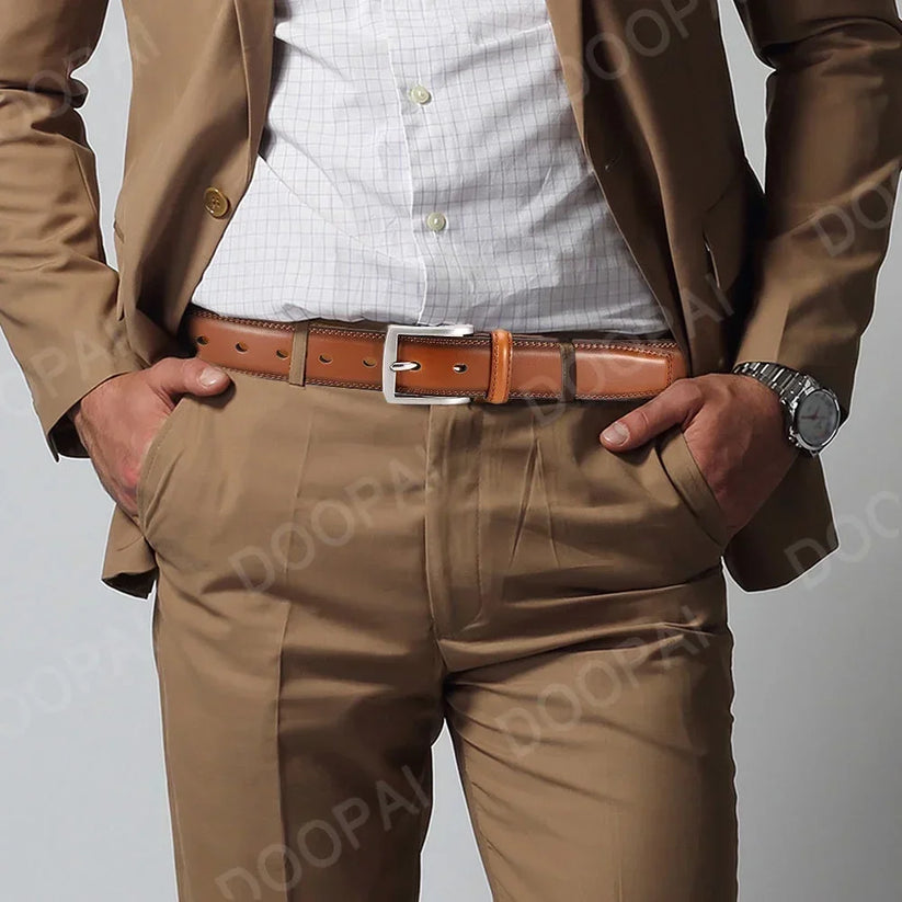 Mens Genuine Leather Belt Plus Size 105–155cm Long Metal Pin Buckle 35 - Buckle Detail - QHA UK