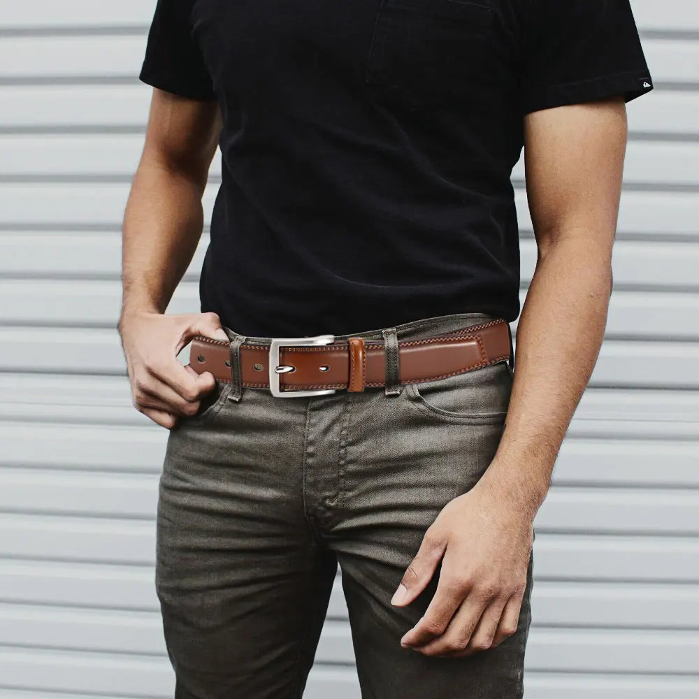 Mens Genuine Leather Belt Plus Size 105–155cm Long Metal Pin Buckle 35 - Buckle Detail - QHA UK