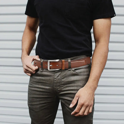Mens Genuine Leather Belt Plus Size 105–155cm Long Metal Pin Buckle 35 - Buckle Detail - QHA UK