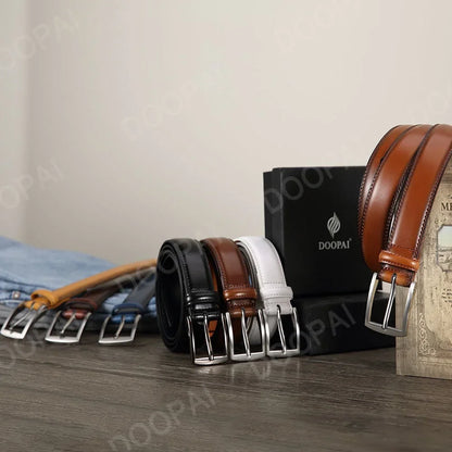 Mens Genuine Leather Belt Plus Size 105–155cm Long Metal Pin Buckle 35 - Buckle Detail - QHA UK
