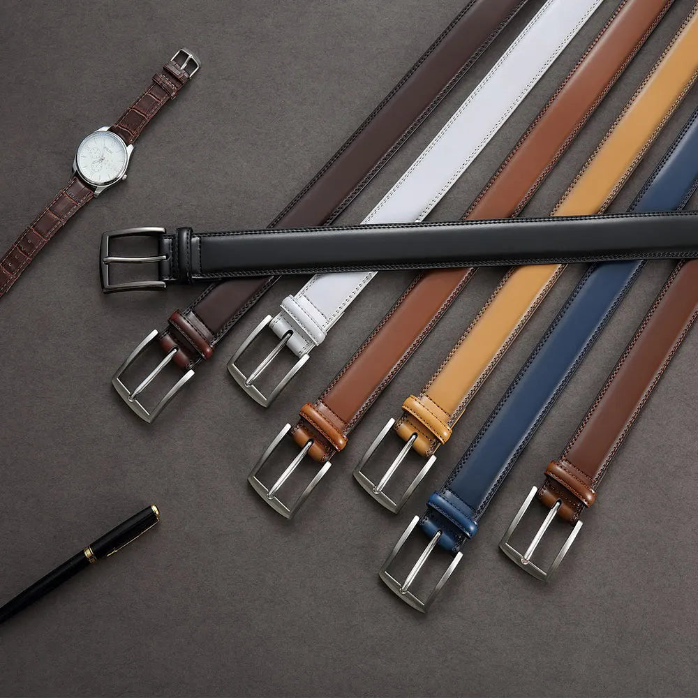 Mens Genuine Leather Belt Plus Size 105–155cm Long Metal Pin Buckle 35 - Buckle Detail - QHA UK