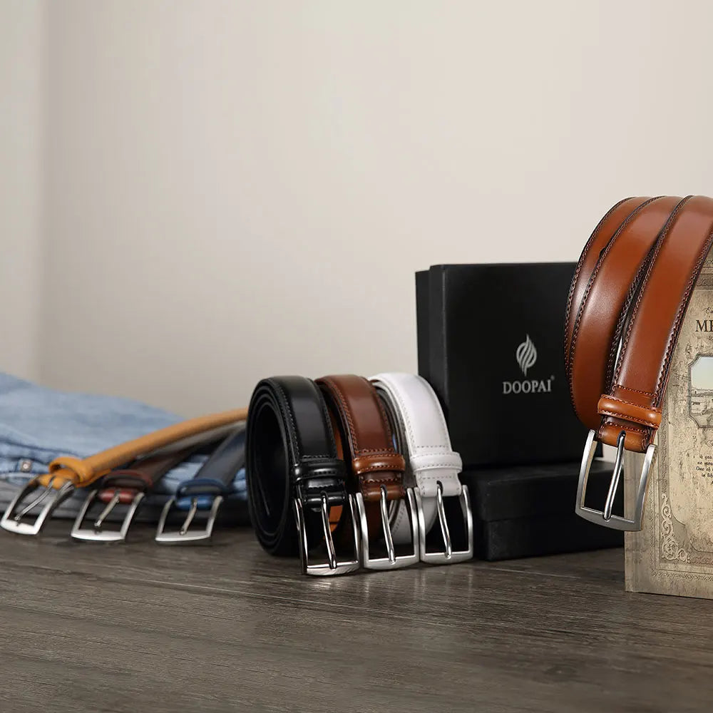 Mens Genuine Leather Belt Plus Size 105–155cm Long Metal Pin Buckle 35 - Buckle Detail - QHA UK