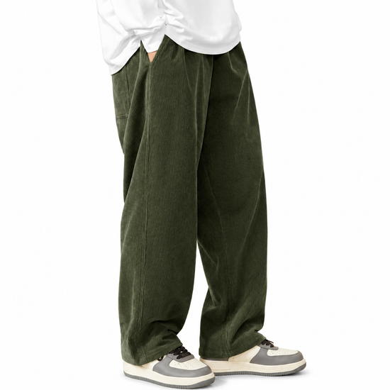 Mens Corduroy Trousers Elastic Waist Straight Leg Casual Cord Pants UK - Waistband Detail - QHA UK
