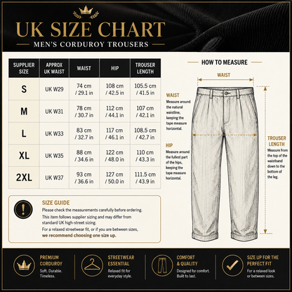 Mens Corduroy Trousers Elastic Waist Straight Leg Casual Cord Pants UK - Waistband Detail - QHA UK