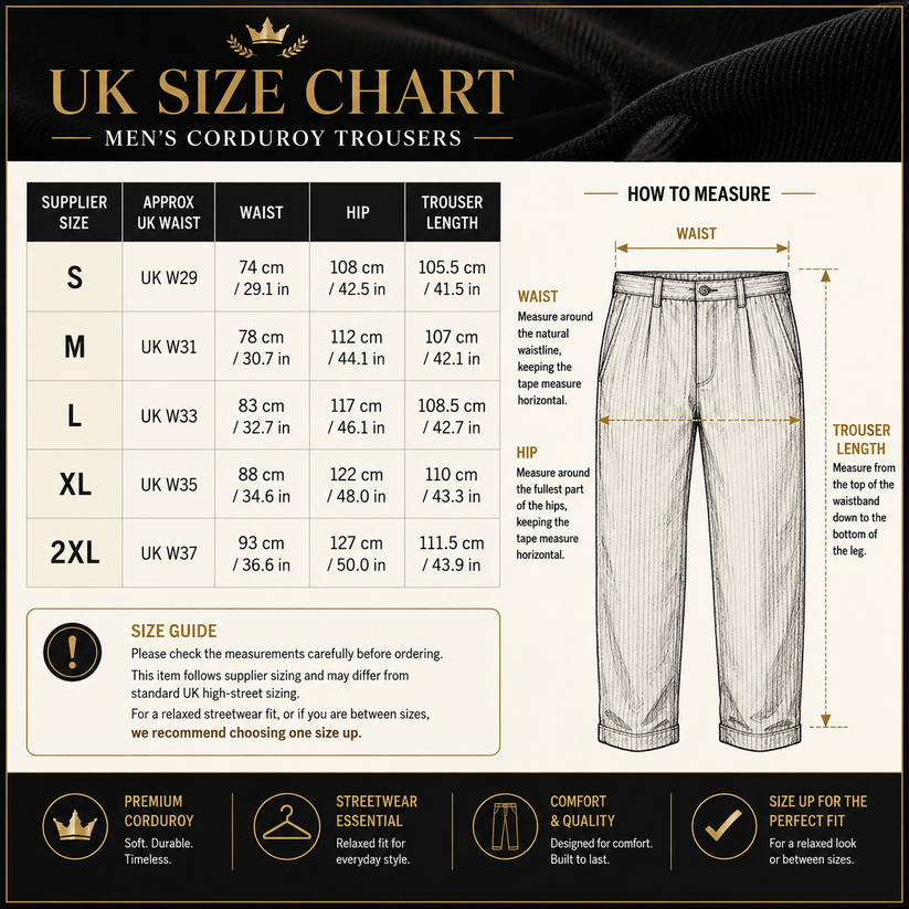 Mens Corduroy Trousers Elastic Waist Straight Leg Casual Cord Pants UK - Waistband Detail - QHA UK