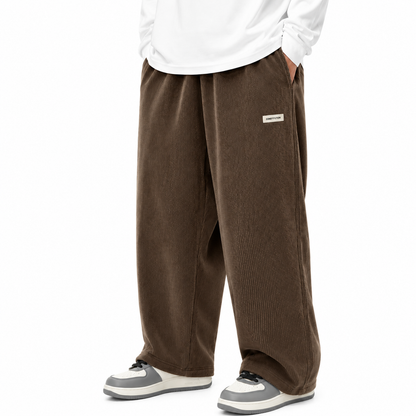 Mens Corduroy Trousers Elastic Waist Straight Leg Casual Cord Pants UK - Waistband Detail - QHA UK