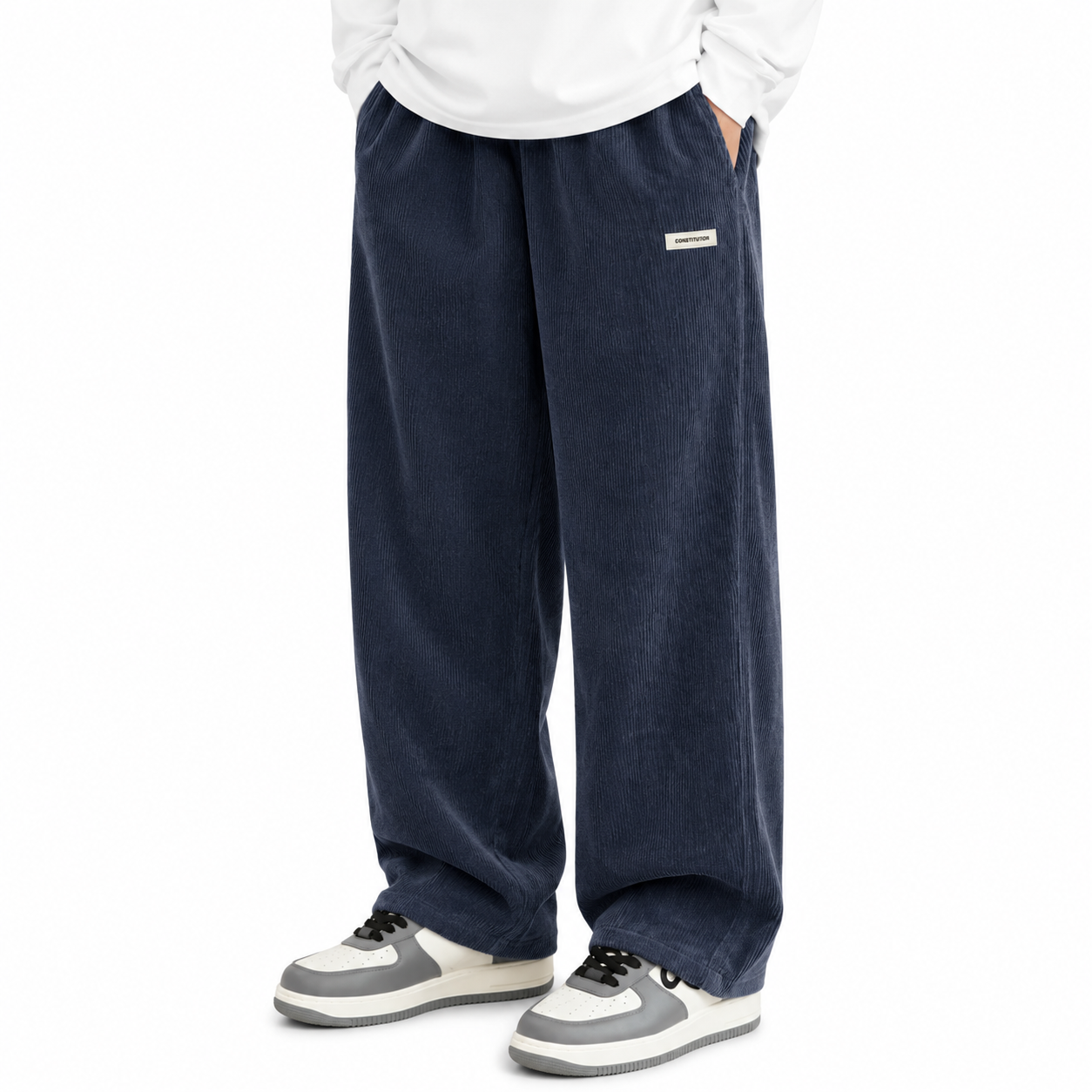 Mens Corduroy Trousers Elastic Waist Straight Leg Casual Cord Pants UK - Waistband Detail - QHA UK