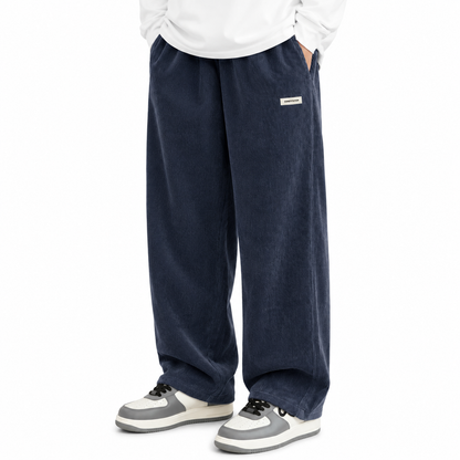 Mens Corduroy Trousers Elastic Waist Straight Leg Casual Cord Pants UK - Waistband Detail - QHA UK