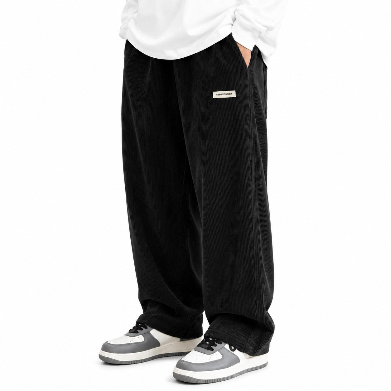 Mens Corduroy Trousers Elastic Waist Straight Leg Casual Cord Pants UK - Waistband Detail - QHA UK