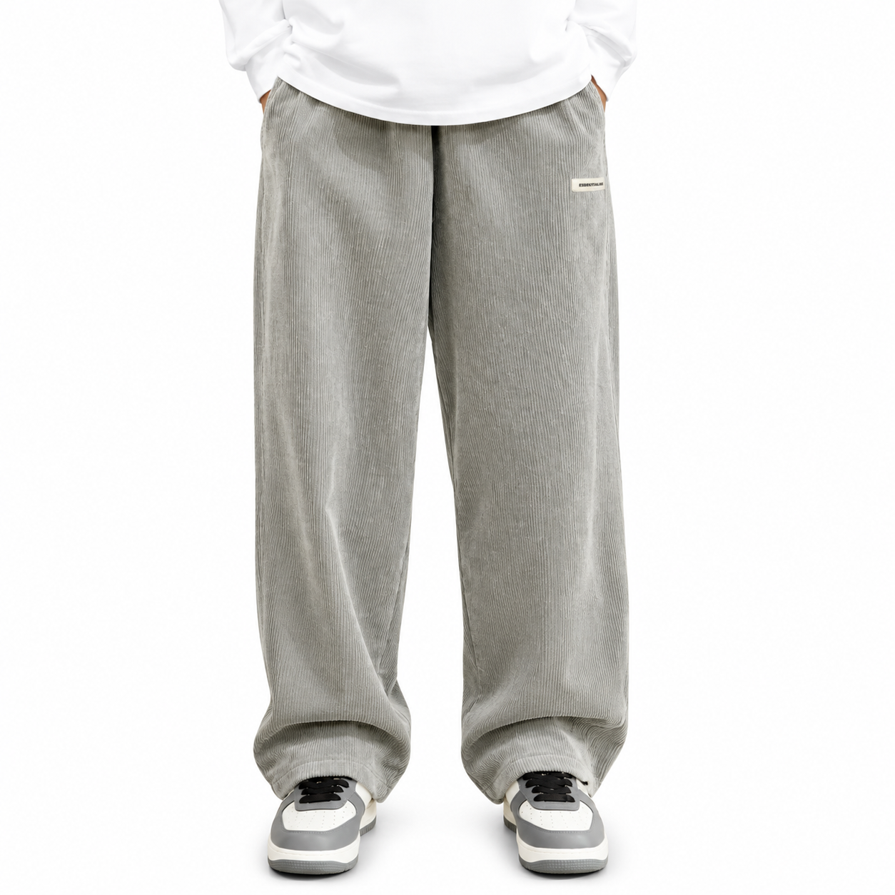 Mens Corduroy Trousers Elastic Waist Straight Leg Casual Cord Pants UK - Waistband Detail - QHA UK