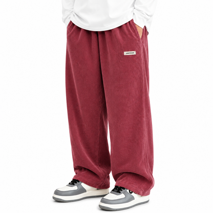 Mens Corduroy Trousers Elastic Waist Straight Leg Casual Cord Pants UK - Waistband Detail - QHA UK
