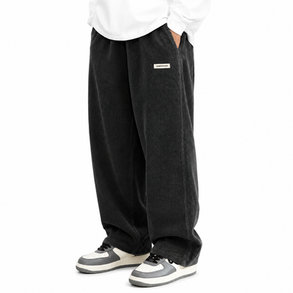 Mens Corduroy Trousers Elastic Waist Straight Leg Casual Cord Pants UK - Waistband Detail - QHA UK