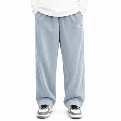 Mens Corduroy Trousers Elastic Waist Straight Leg Casual Cord Pants UK - Waistband Detail - QHA UK