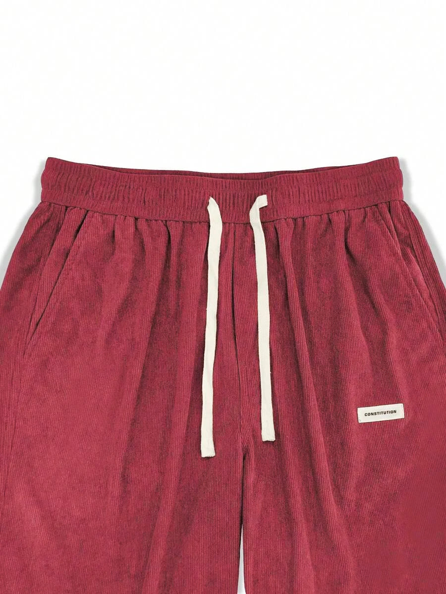 Mens Corduroy Trousers Elastic Waist Straight Leg Casual Cord Pants UK - Waistband Detail - QHA UK