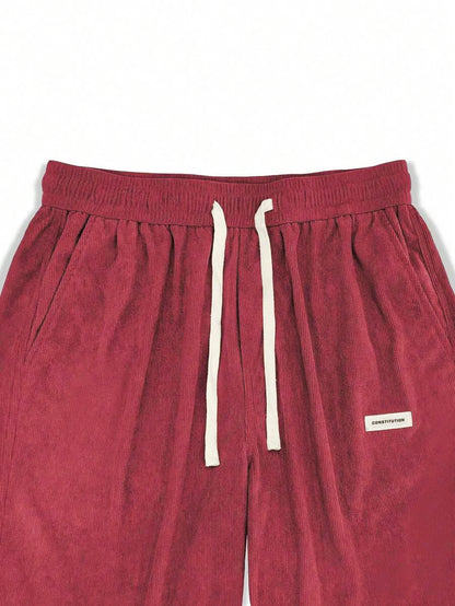 Mens Corduroy Trousers Elastic Waist Straight Leg Casual Cord Pants UK - Waistband Detail - QHA UK