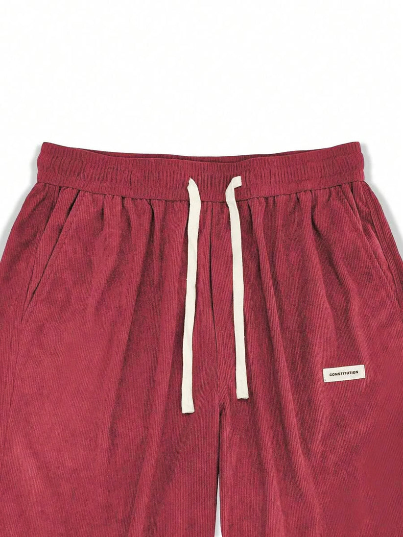 Mens Corduroy Trousers Elastic Waist Straight Leg Casual Cord Pants UK - Waistband Detail - QHA UK
