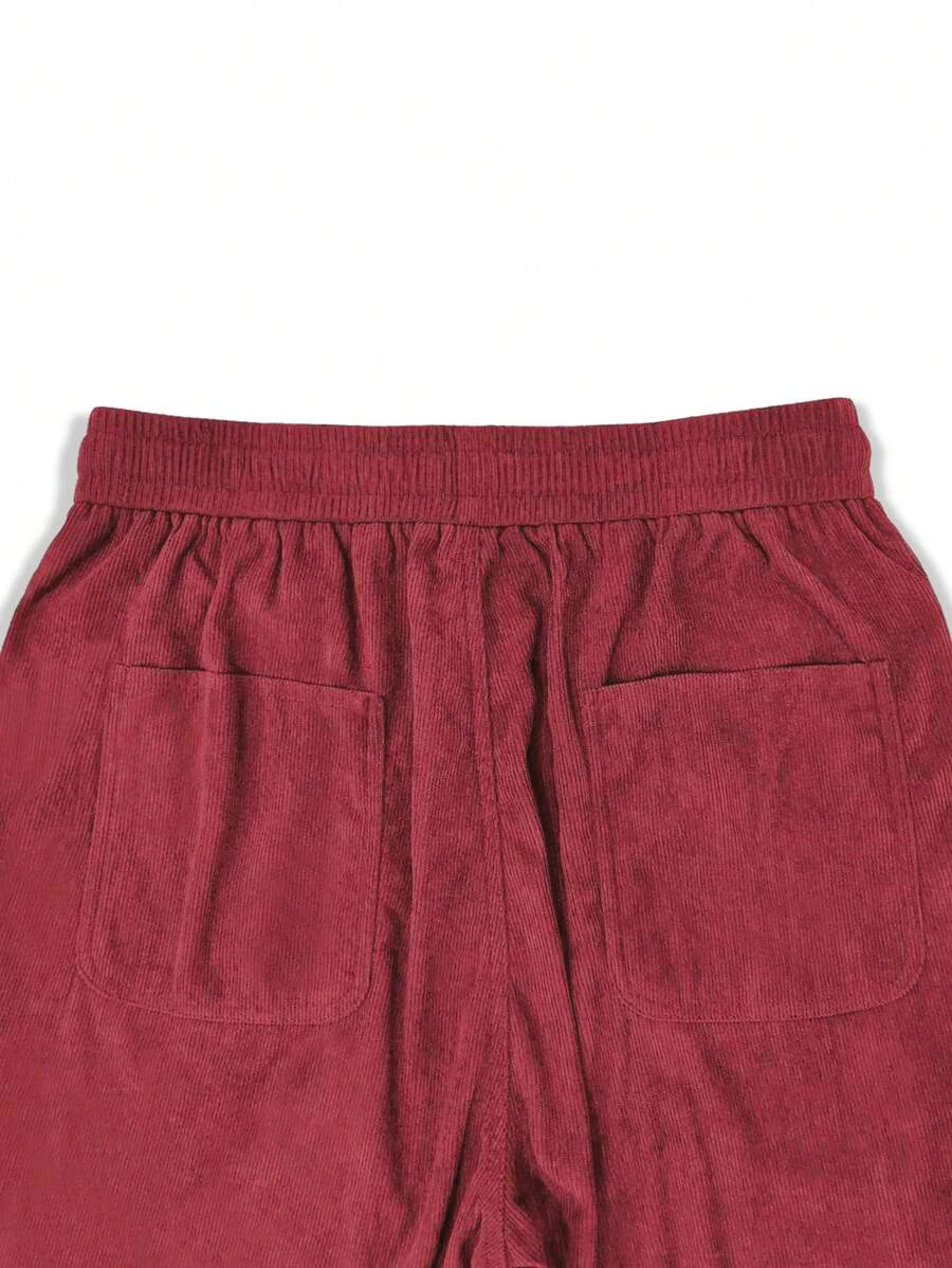 Mens Corduroy Trousers Elastic Waist Straight Leg Casual Cord Pants UK - Waistband Detail - QHA UK