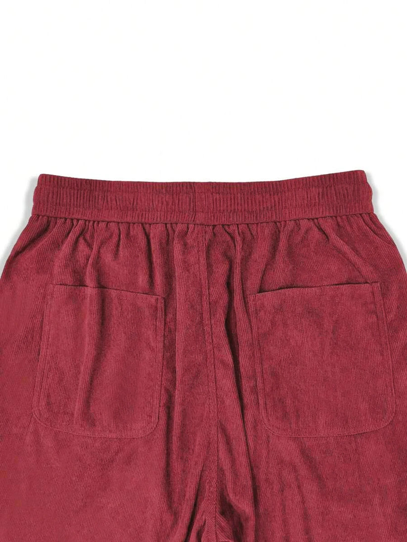 Mens Corduroy Trousers Elastic Waist Straight Leg Casual Cord Pants UK - Waistband Detail - QHA UK