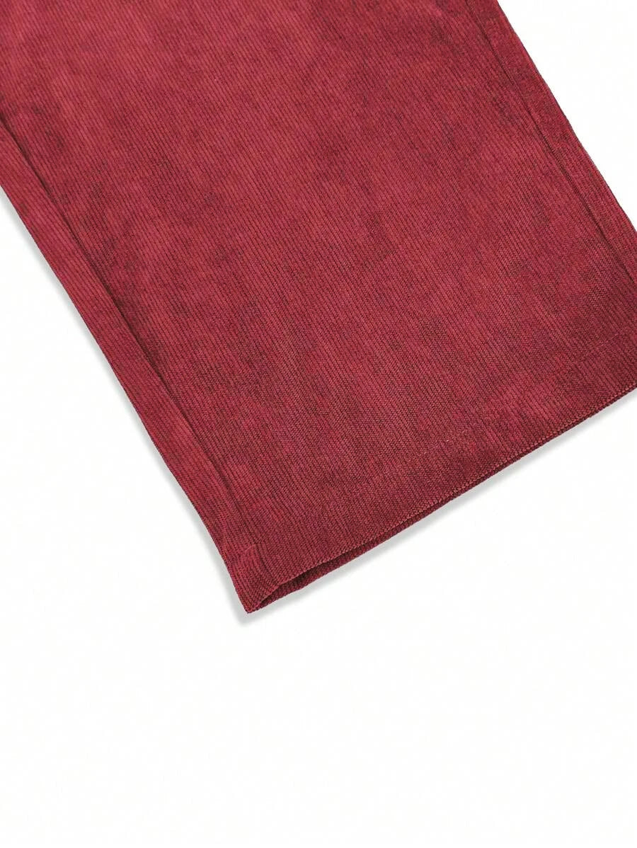 Mens Corduroy Trousers Elastic Waist Straight Leg Casual Cord Pants UK - Waistband Detail - QHA UK